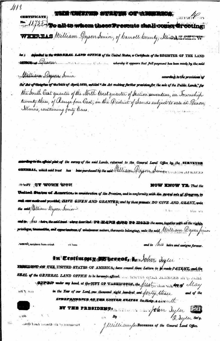 Official Land Record for William E. Dyson
